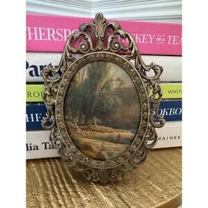VTG Ornate Oval Hanging Picture Frame Made in Italy Glass 5.25” x 3.75” Rococo
